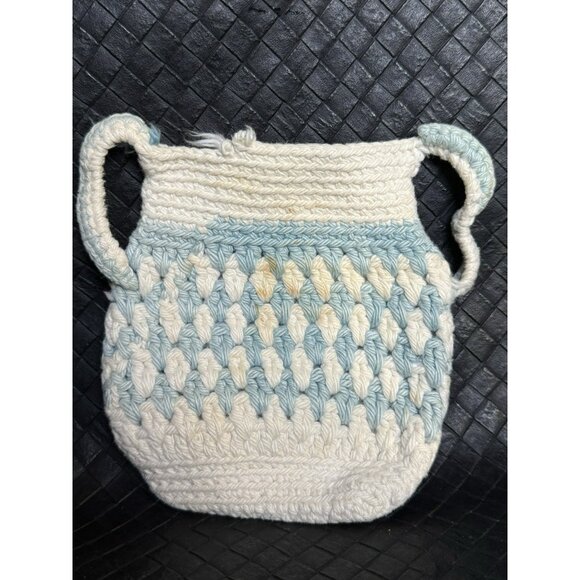 VINTAGE HAND CROCHETED SUGAR CREAMER POT HOLDERS HOT PADS White Blue Grandmacore - Picture 9 of 10